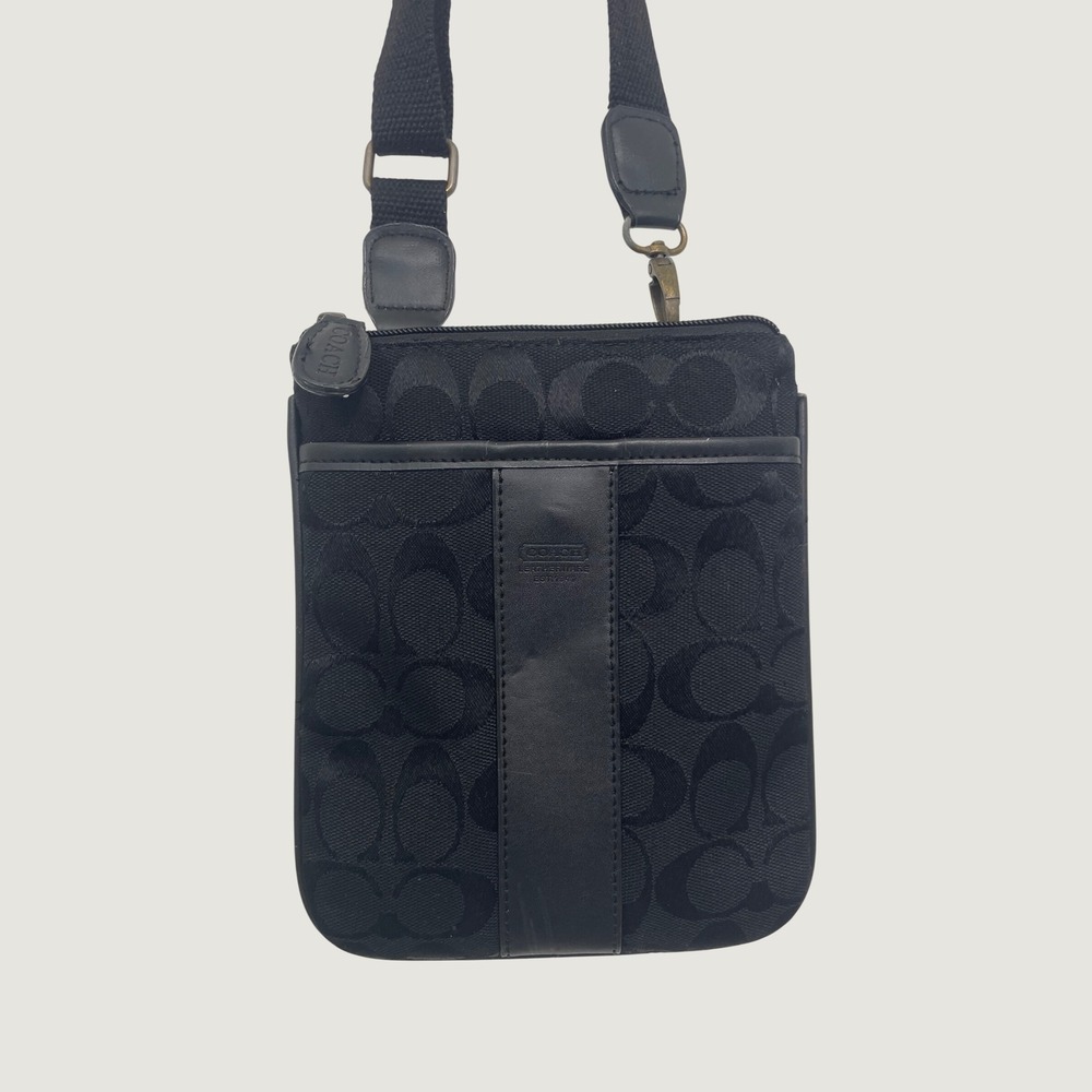 Vintage Coach Crossbody Bag Signature Monogram Canvas Black Small